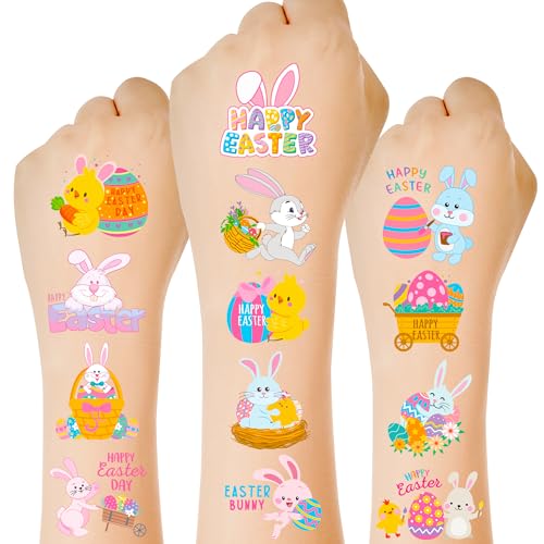 150 PCS Easter Tattoos, 6 Sheets Spring Basket Stuffers Fake Tattoos with Bunny Egg, Cute...