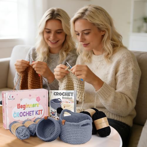 Image of 27PCS Crochet Basket Kit for Beginners (L&S), Complete Crochet Kit Include Instruction Beginner-Friendly Yarn, Starter Knitting Set for Adults, Crocheting Gift for Storage Home Decor