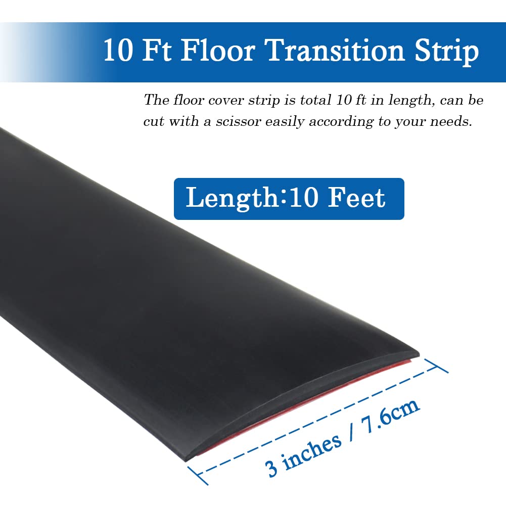 Tira de transición para piso, tiras autoadhesivas para pisos, laminada, de vinilo de 3 pulgadas de ancho, tira divisora plana (7,5 cm, 10 pies, negro)