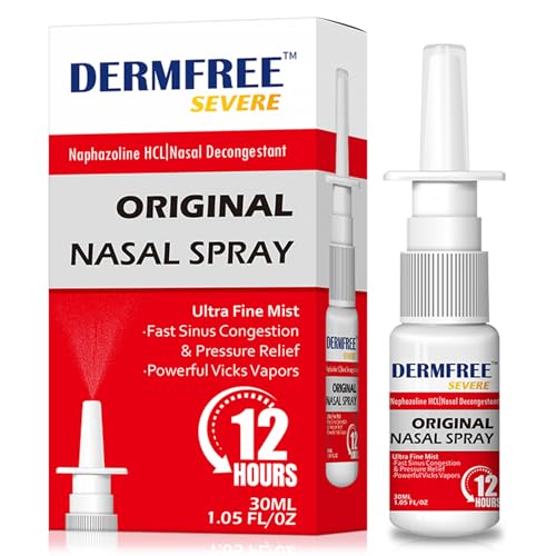 DERMFREE Nasal Spray Decongestant, 12 Hour Over-The-Counter Medication Nose Spray for Sinus Relief,