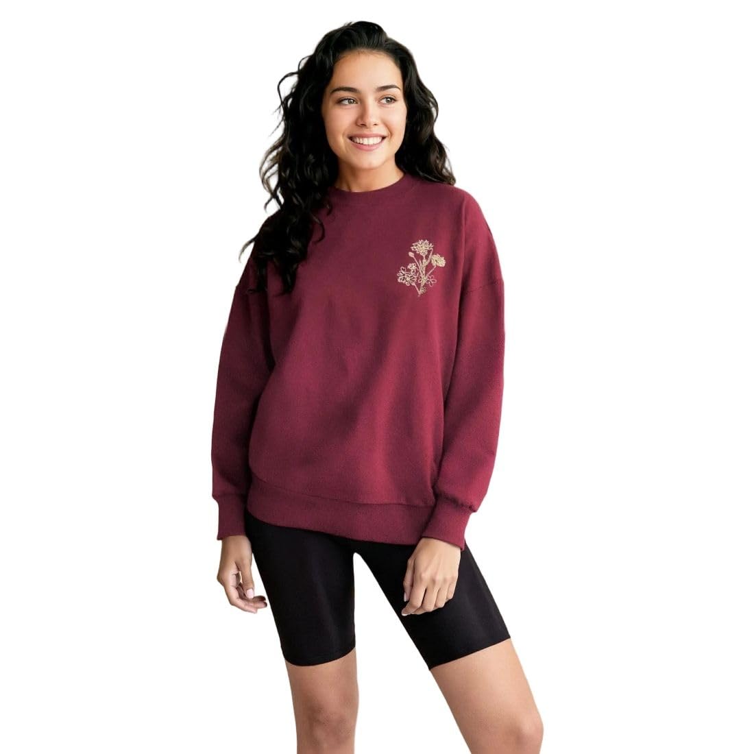 Flying Machine Women's Drop Shoulder Sweatshirts| Fabric Decoration in neutral