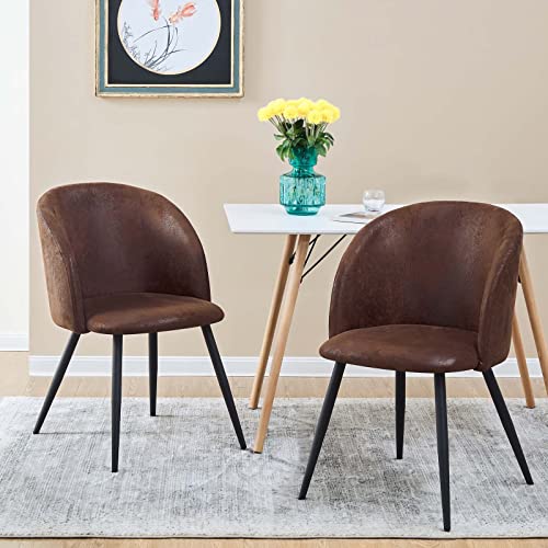 Dorafair Dining Chairs Set Of 2, Upholstered Accent Chair With Metal Legs Modern Suede Leisure Armchair For Living Room Bedroom Vanity, Brown #TOP1