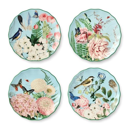 El Mejor Listado de Platos para ensalada , listamos los 10 mejores. 50 Flora - Juego de 4 platos de ensalada - Platos de cerámica de 9 pulgadas con vibrantes diseños florales, mariposas y libélulas, vajilla duradera para ensaladas, aperitivos y...
