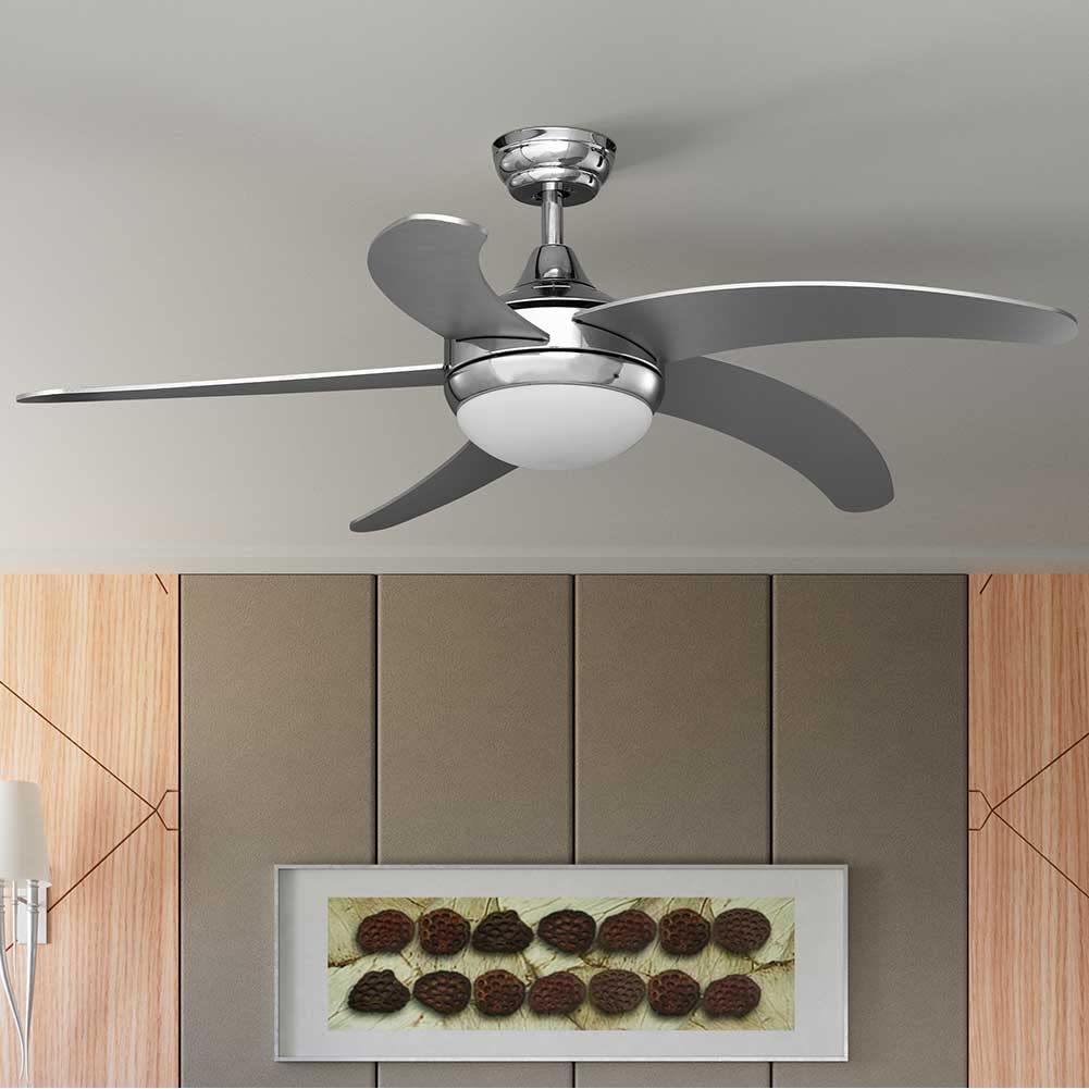 BAKAJI Ventilatore Lampadario da Soffitto 5 Pale in Legno con Lampada in Vetro Satinato 3 Velocità Inversione Rotazione Funzione Timer e Telecomando Attacco 2 Lampadine E27 Max 40W Diametro 132cm