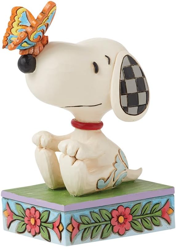 Enesco Peanuts by Jim Shore Collection Snoopy Balancing Butterfly on Nose Figurine- Stone Resin Hand Crafted Painted Collectible Peanuts Snoopy Figurines Home Decor Statue, 4.41 Inch