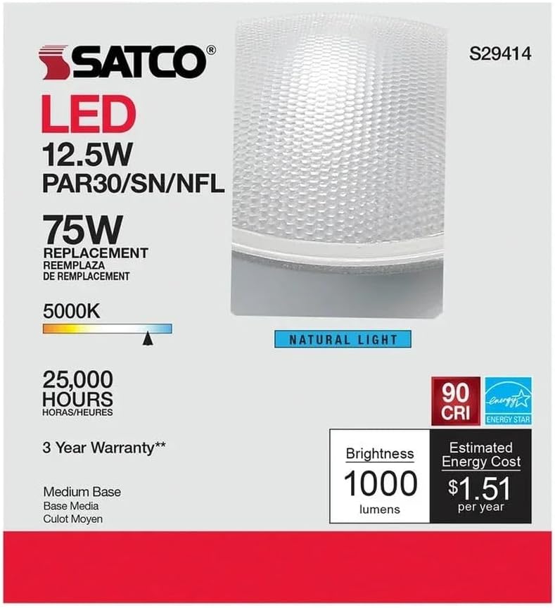 Satco S29414 12.5 Watt; PAR30SN LED; 5000K; 6-Pack California Compliant