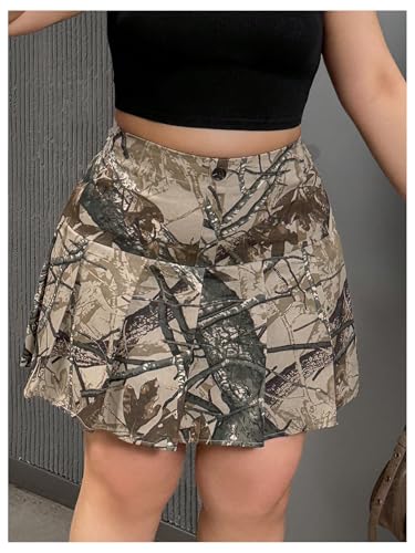 SOLY HUX Women's Plus Size Skirt Camo Print High Waisted Pleated A Line Short Skirts3