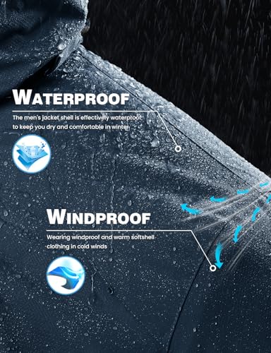Image of TBMPOY Men's Winter Ski Jacket Waterproof Warm Snow Insulated Coat Fleece Lined Snowboard Hooded Raincoat