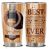 WAZONE Personalized Guitarist Tumbler With Lid Custom Name Best Dad Ever Stainless Steel 20oz 30oz Insulated Cup Music Gifts Birthday Presents Travel Mug Funny For Guitar Lovers Him Father