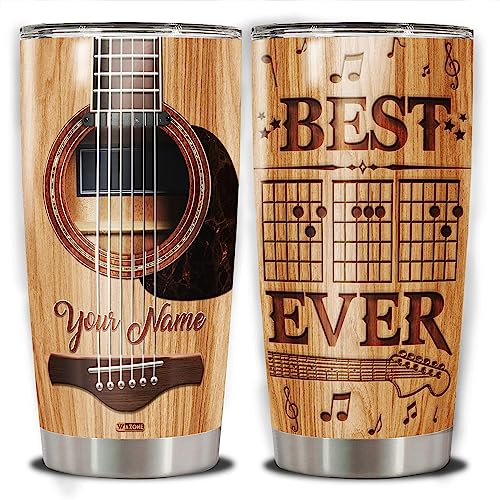 WAZONE Personalized Guitarist Tumbler With Lid Custom Name Best Dad Ever Stainless Steel 20oz 30oz Insulated Cup Music Gifts Birthday Presents Travel Mug Funny For Guitar Lovers Him Father
