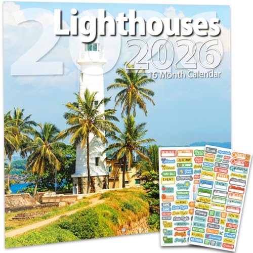 Lighthouses Calendar 2025 - Deluxe 2025 Light Beacon Wall Calendar Bundle with Over 100 Calendar Reminder Stickers (Lighthouse Themed Gifts, Office Supplies)