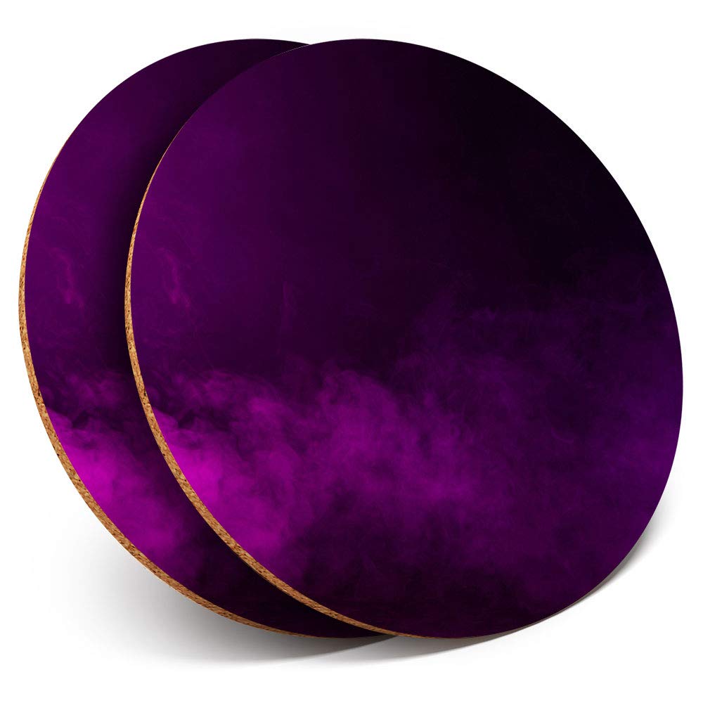 Destination Vinyl Ltd Multicolor 2 X Round Coasters - Purple Smoke - Cork Backed Home Kitchen Accessory Tea Coffee Mug Mat #3749