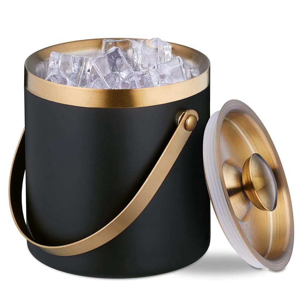 CTRLZS Ice Bucket, Stainless Steel, Double-Walled, Ice Bucket with Lid & Handle, 2 L, Bucket