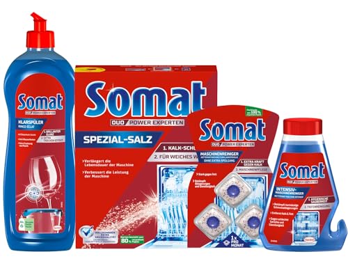 Somat Juego de lavavajillas de 750 ml + pastillas de limpieza para máquina + limpiador intensivo de 250 ml + sal especial