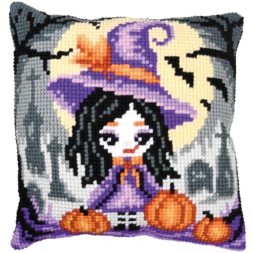 Kit Broderie Coussin Vervaco Fille d'Halloween : Réussir Facilement Votre Point de Croix