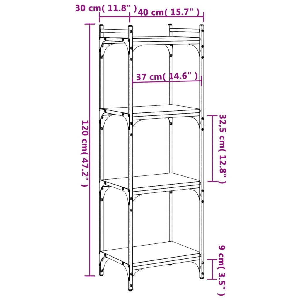 Homgoday Regał na książki, 4 półki, stojący, biurowy, magazynowy, do przechowywania, regulowane nogi, do salonu, gabinetu, biura, czarny, 40 x 30 x 120 cm, materiał drewnopochodny