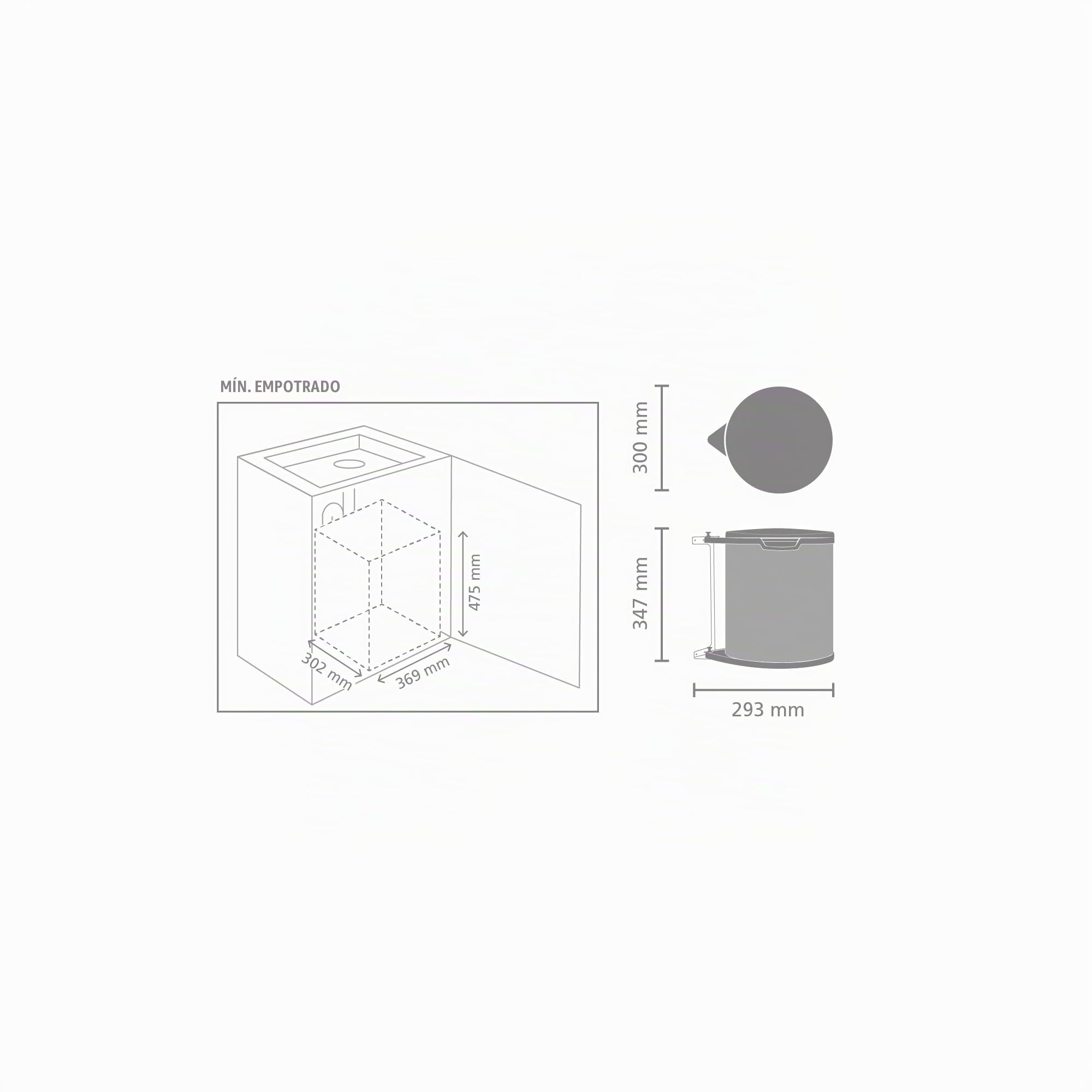 Brabantia Built-In - Cubo de basura, 15 litros, cubo interior de plástico extraíble, color blanco