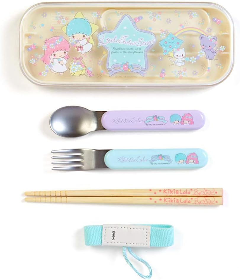 Sanrio Original Little Twin Stars Portable Spoon Fork Chopsticks and Case Set : Flower