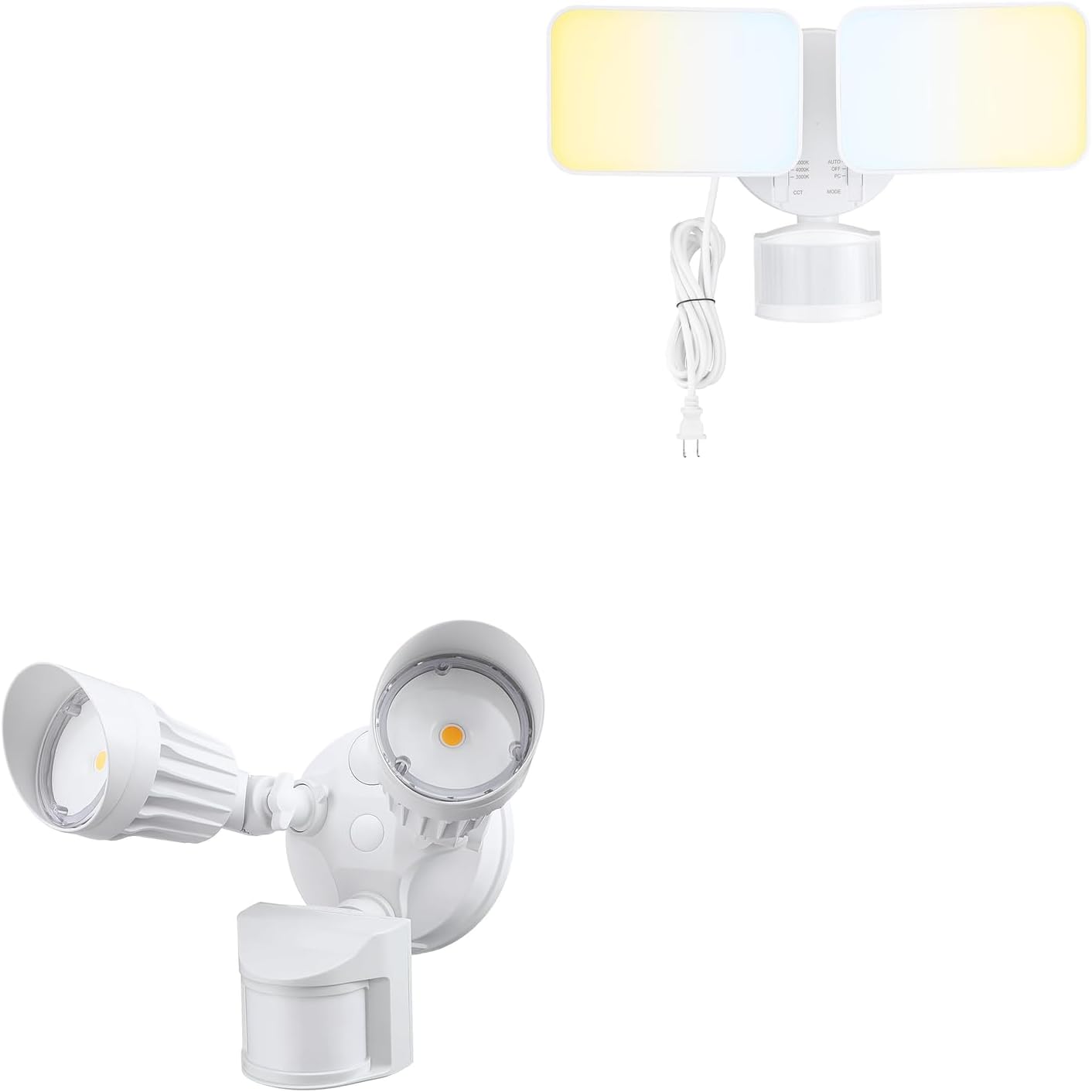 LEONLITE COB LED Security Light, Motion Sensor Flood Lights Outdoor, Aluminum, 100-277V, IP65, 5000K, ETL Listed, White Bundle 25W 3CCT Plug in LED Security Light Motion Sensor, ETL Listed, White
