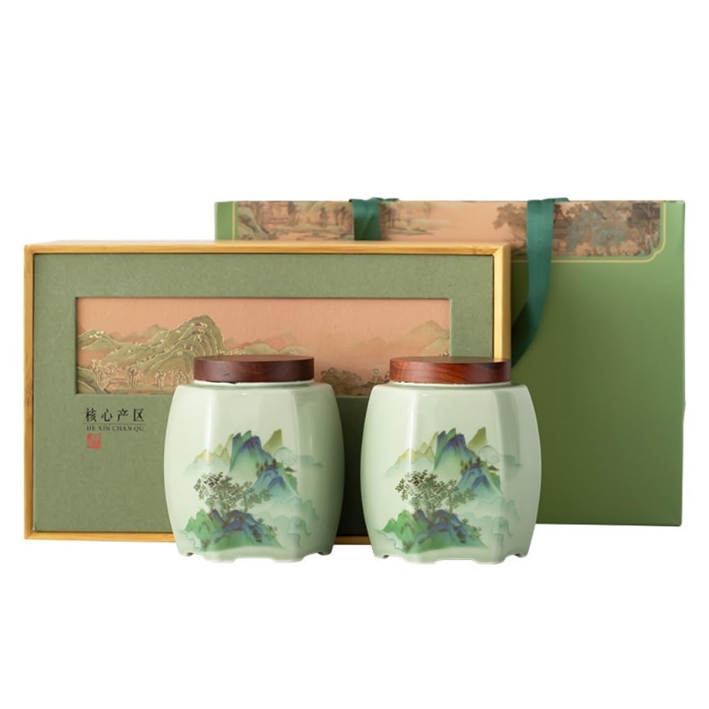 Recipiente Hermético para té Recipiente de cerámica for almacenar té a Granel, Tarro Sellado for condimentos Cocina, Juego Chino Retro, Caja Regalo con Doble