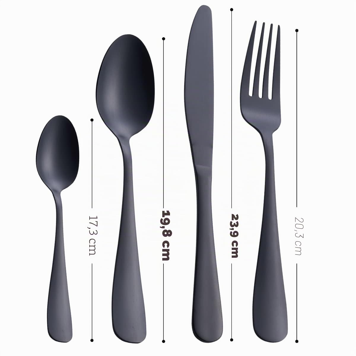 GoGeiLi Matt Schwarz Besteckset, 24-teilig Edelstahl Besteck-Set in Satin-Finish, Service für 6 Personen, spülmaschinenfest Küche, Haushalt & Wohnen