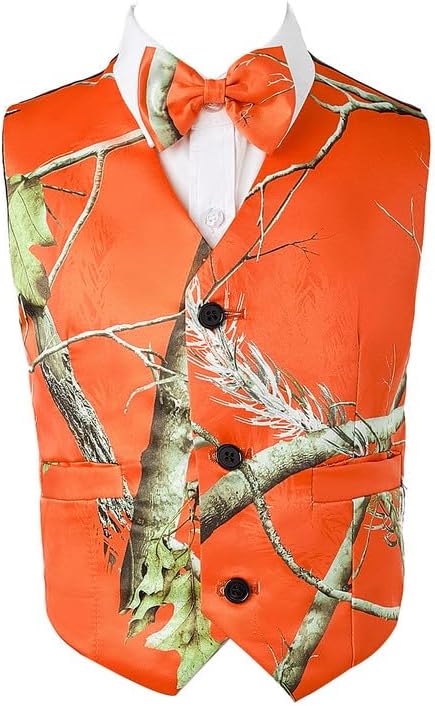 Boys'Orange Camouflage Vest Side Vertical Pockets Matching Bow Tie Formal Wear for Parties Special Occasions