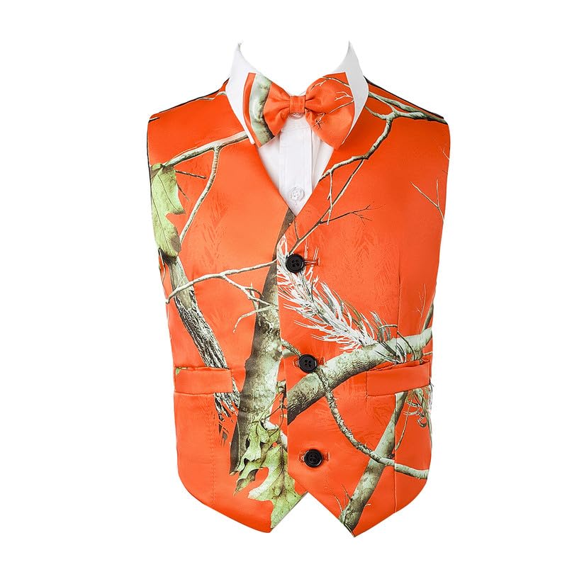 Boys'Orange Camouflage Vest Side Vertical Pockets Matching Bow Tie Formal Wear for Parties Special Occasions