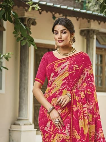 Image of Laxmipati Sarees Women's Multicolor Georgette Fancy Designer Floral Printed Saree with Unstitched Art Silk Blouse Piece - Elegant Party & Festive Saree for Special Occasions