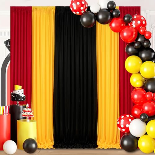 Graduation Backdrop Curtain 15ftx10ft - Red Yellow Black Satin Drapes