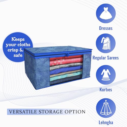 Image of Kuber Industries (Pack of 24) Saree Covers | Non-Woven Saree Bags | Foldable Storage Bag for Almirah & Wardrobe (9 Inch) Clothes Bag for Women (Lahariya Print) Sari Cover Bags | Blue