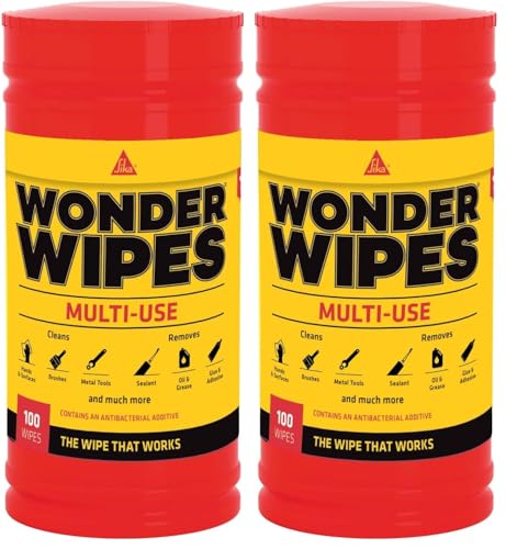 Image of SIKA - Wonder Wipes Multi-Use Cleaning Wipes for the Building Trade - Specially Formulated to Clean Hands, Tools and Surfaces - 100 Wipes (Pack of 2)