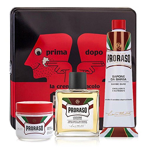 Proraso Vintage Selection, Gama Barbas Duras (pack trío), kit de cuidado barba de lujo con crema de preafeitado, jabón de afeitar en tubo y bálsamo para después del afeitado, Made in Italy