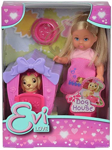 Simba 105735867 - Evi Love Dog House, mit Hundefigur und Hundehütte, Ankleidepuppe, 12cm, für Kinder ab 3 Jahren