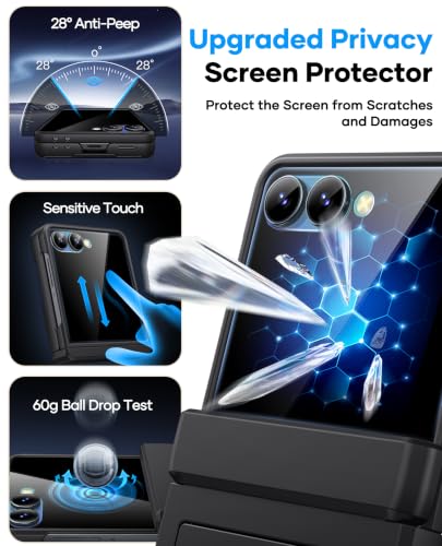 Image of ASAFCASE for Galaxy Z Flip 7 Case Wallet, Privacy Screen Protector, Black | Card Holder (2-3 Cards), Hinge Protection, Military Grade Shockproof, Rugged Hard Protective Phone Case for Samsung Flip7