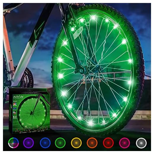 Activ Life LED Wheel Lights (1 Tire, Green) Fun Bicycle Spoke Wire & Bike Frame Safety String Lights, Best Wheelchair Accessories & Top Baby Stroller Accessory, Gifts for Dad, Mom, Children, Popular T