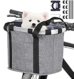 Goldmiky Fahrradkorb, Faltbar Wasserdicht Fahrrad Lenkerkorb, Abnehmbare Lenkerkorb Aluminiumlegierung Rahmen Hund Katze Haustier Träger für Kleiner Hund, Mountain Picknick, Einkaufen (Grau)