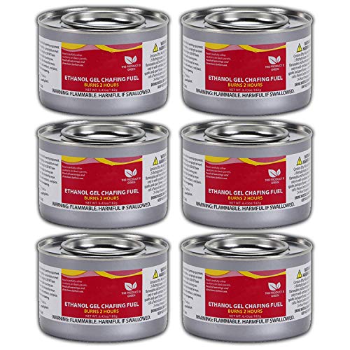 Chafing Dish Fuel Cans – Includes 6 Ethanol Gel Chafing Fuels, Burns for 2.5 Hours (6.43 OZ) for your Cooking, Food Warming, Buffet and Parties.