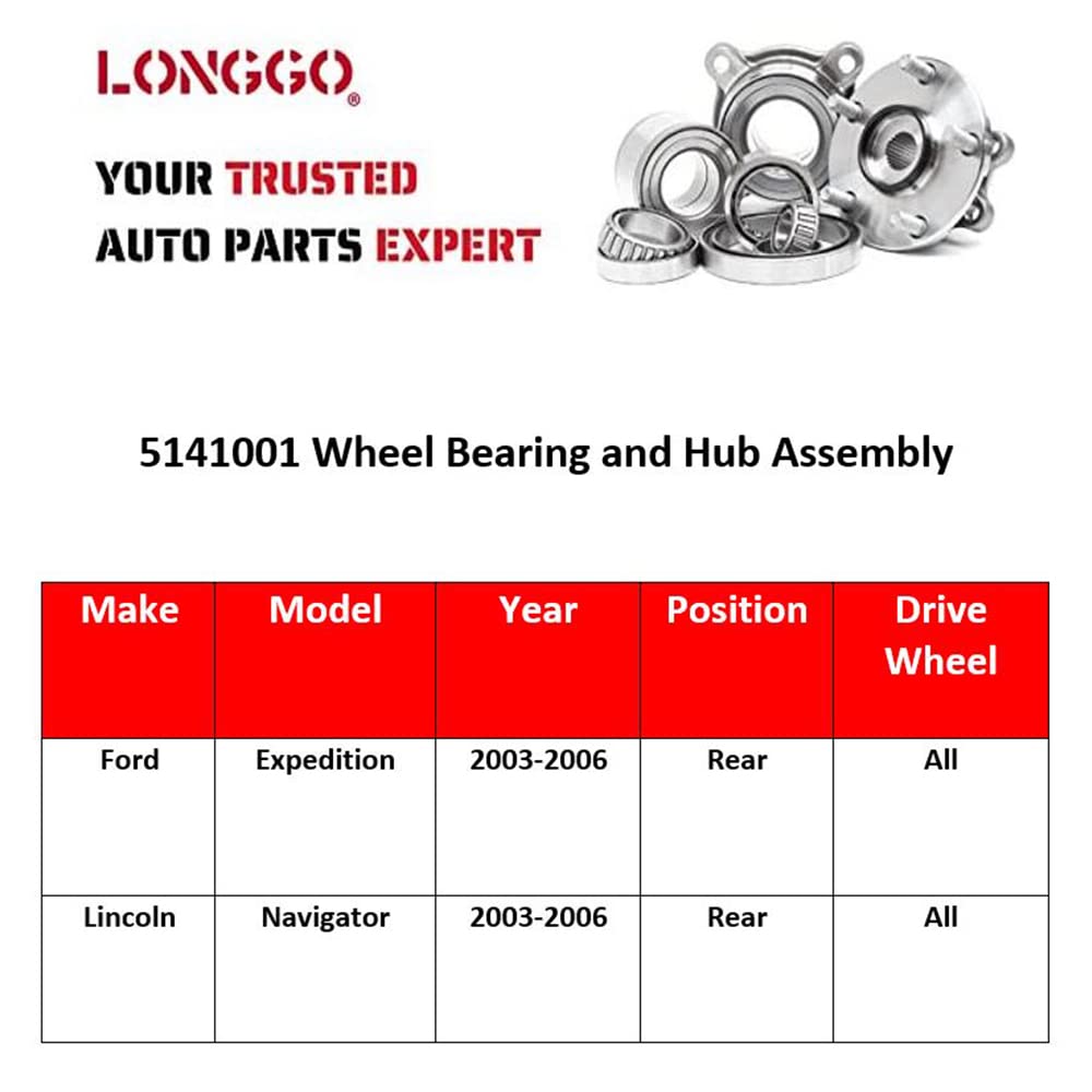 541001 Replacement Wheel Hub and Bearing Assembly for Rear Left or Right Side Compatible with 2003-2006 Expedition & 2003-2006 Navigator - 6 Lug W/ABS