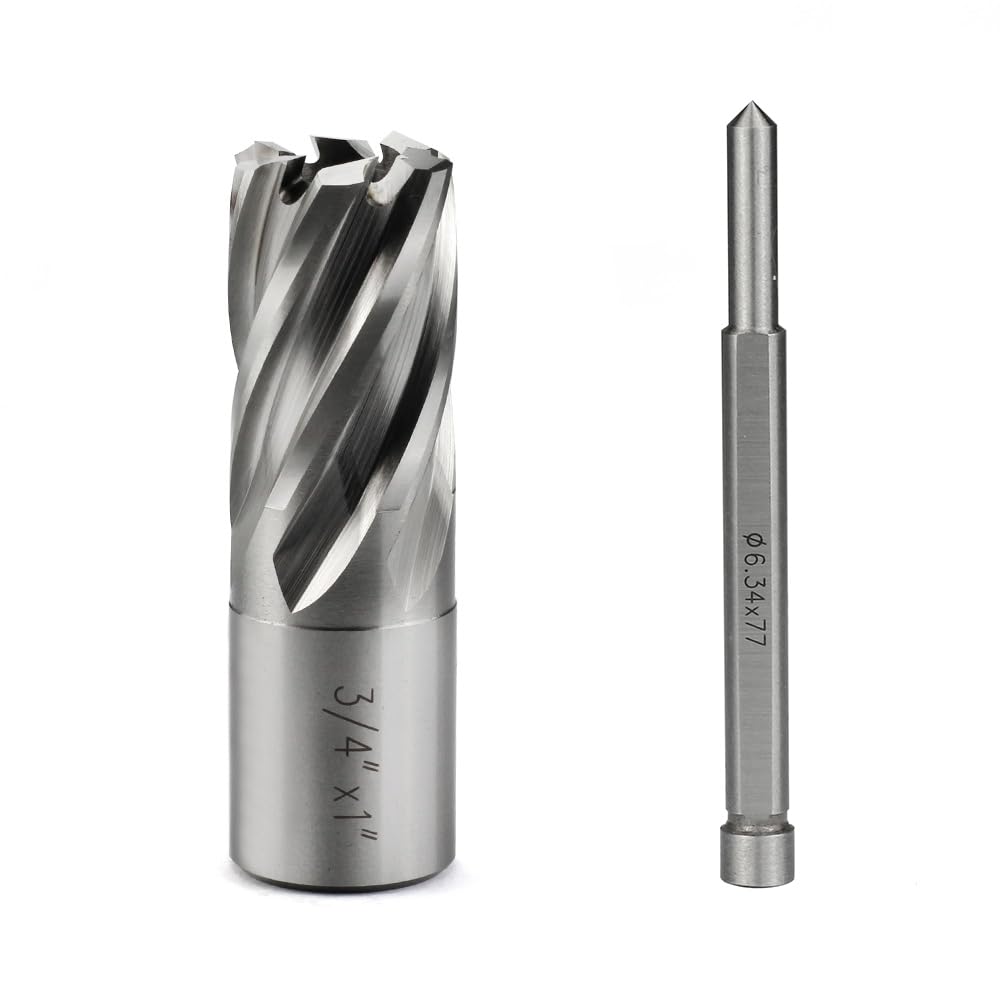 Annular Cutter JESTUOUS 3/4 Inch Cutting Diameter 3/4 Weldon Shank 1 Cutting Depth with Pilot Pin Slugger Bits HSS Kit for Magnetic Drill Press,1 Piece