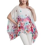 Wiiiwish Women's Floral Chiffon Blouse Batwing Summer Hippie Sheer Loose Caftan Poncho Tunic Shirt Tops