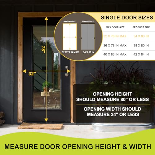 Image of Magnetic Screen Door -Fit for Door Size:32x78 Inch, Hands Free Mesh Partition, Heavy Duty Screen Door Mesh Curtain Keeps Bugs Out, Frame Hook & Loop, Pet and Kid Friendly, Screen Door Size 34x80
