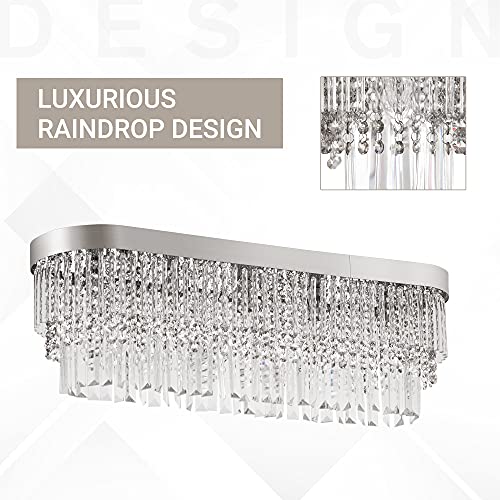 HOMCOM Modern Raindrop Crystal Chandelier, Round Rectangular Hanging Ceiling Light, Linear Hanging Lighting with Stainless Steel Base, for Restaurant Kitchen Island Dining Room Hotel, Silver - Cosy Home Interiors HOMCOM Modern Raindrop Crystal Chandelier, Round Rectangular Hanging Ceiling Light, Linear Hanging Lighting with Stainless Steel Base, for Restaurant Kitchen Island Dining Room Hotel, Silver - Image 3