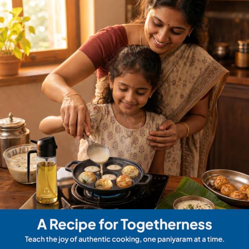 Image of HomeWiz Cast Iron Appe Pan 7 Cavity 18 cm | Free Oil Dispenser 500ml | Pre-Seasoned Appe Maker for Appam, Paniyaram & Appe | Non Stick Appam Pan | Naturally Non-Stick | Works On Induction & Gas