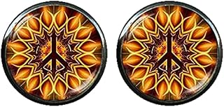 Abotoaduras com logotipo da paz, abotoaduras hippie, abotoaduras hippie, joias hippie, abotoaduras da paz, joias da paz, presentes da paz