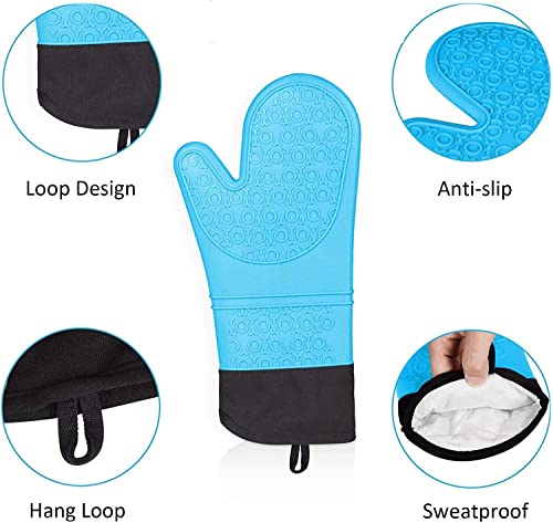 Image of THW Professional Large Silicone Oven Gloves Heat Proof,Kitchen Oven Mittens for Baking Heat Resistant Oven Mitts Cotton Quilted Silicone Gloves for Oven, Microwave
