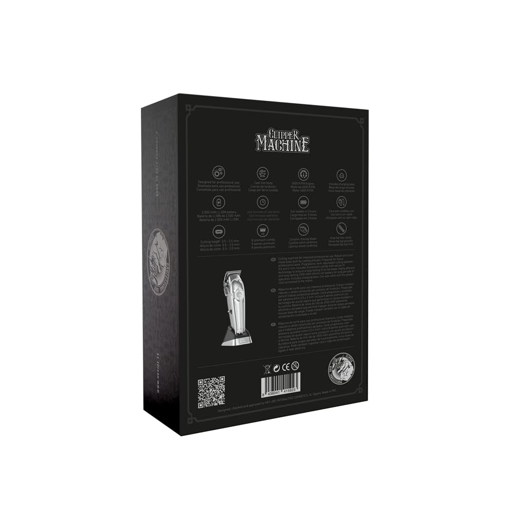 HEY JOE - Clipper Machine, Máquina Profesional de Cortar Pelo Inalámbrica para Cabello y Barba de Hombre, Motor potente de 6.000 R.P.M, Plateado