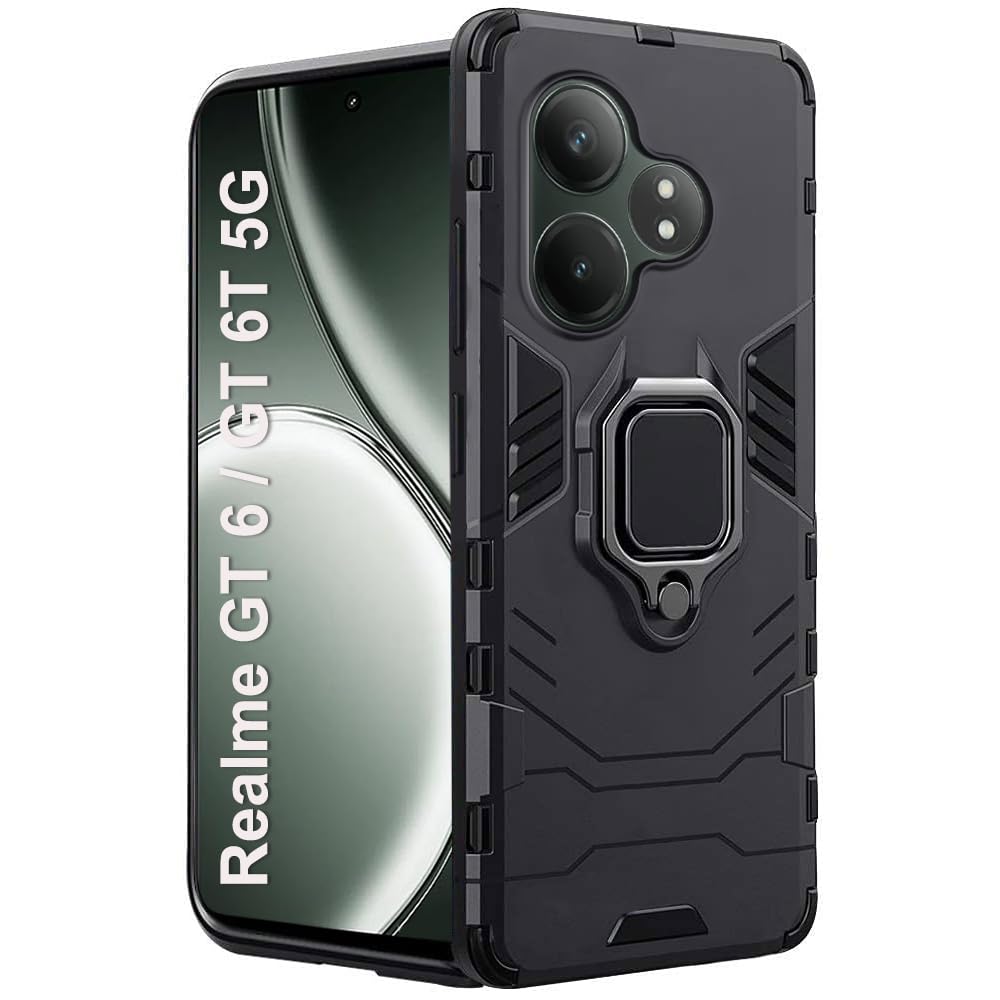 TheGiftKart Tough Armor Bumper Back Case Cover for Realme GT 6 / GT 6T 5G | Ring Holder & Kickstand in-Built | 360 Degree Protection Back Case Cover for Realme GT 6 / GT 6T 5G (PC & TPU, Black) (B0D4F2T76C) Amazon Price History, Amazon Price Tracker