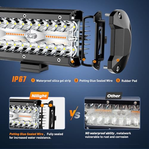 Image of Nilight 6.5Inch Off-Road LED Light Bar White Amber 3 Lighting Modes