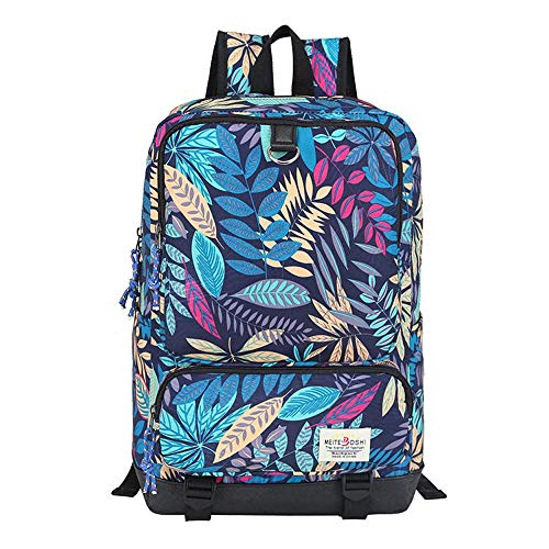 Mochila informal de hojas azul para estudiantes y actividades de deporte