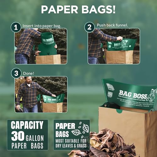 Image of 2-Pack Bag Boss Lawn & Leaf Bag Holder, Leaf Scoop & Chute, Heavy Duty Foldable Yard Trash Bag Stand - 4-in-1 Design Fits 30 Gal Paper & 33-55 Gal Plastic, Lawn Clean Up, Gardening, Camping